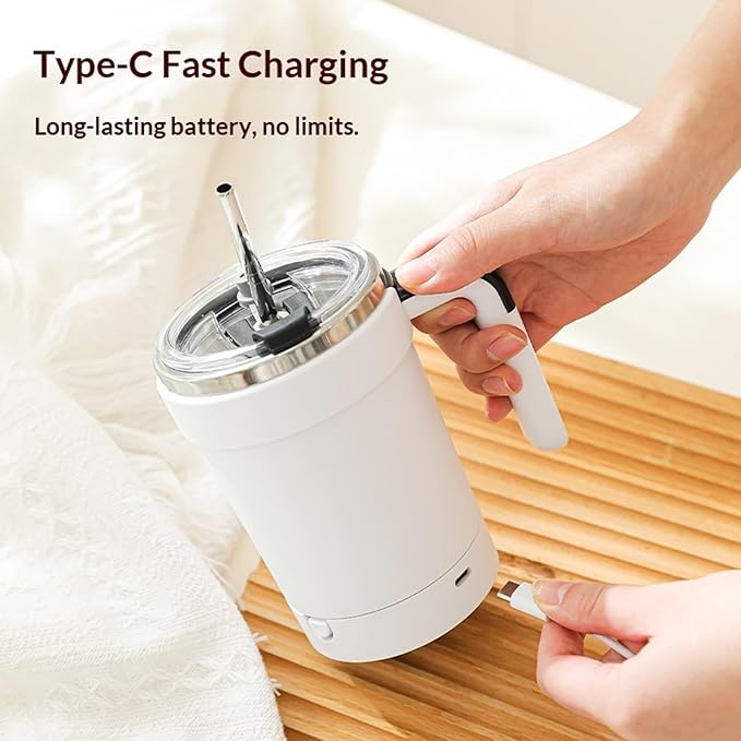 Self Stirring Coffee Mug with Lid,304 Stainless Steel Self Stirring Cup,Rechargeable Coffee Mug with Temperature Display,Suitable for Home and Office (Purple)