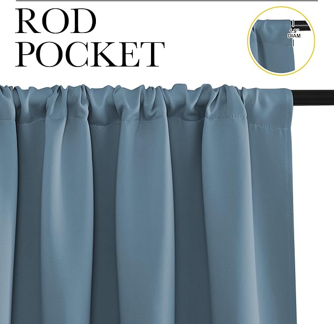 NICETOWN Blackout Curtains for RV Windows, Smoky Blue, 2 Panels, Room Darkening