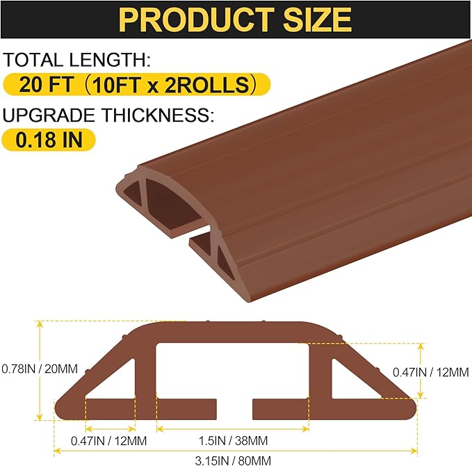 MYFAMIREA 20FT Floor Cord Cover Heavy Duty Cable Cover Protector 3 Channels Extension PVC Floor Wire Cover Outdoor Cord Hider Management Cord Cover for Wire on Floor Home Outdoor (2PCS 10FT, Brown)