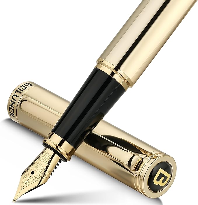 BEILUNER Gold Fountain Pen,Stunning Luxury Pens with 24K Gold Finish, Gorgeous 24K Gilded Nib(Medium), Fancy Pen Gift Set for Men&Women -Ink Converter-Elegant,Office,Nice Pen for Writing