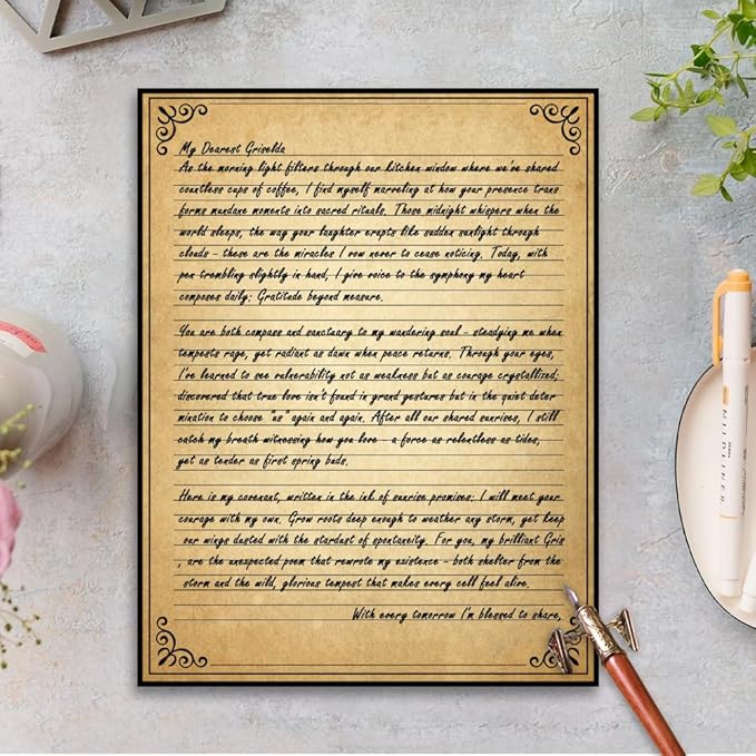 Vintage Lined Paper with Antique Border Design, 200 Sheets, Stationary Paper for Writing Letters, 100gsm, 11 x 8.5'', Aged Stationery for Writing Letters, Invitations, Stationery Writing Papers