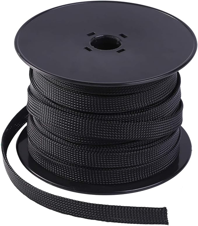 Keco 100ft – 1/2 inch PET Expandable Braided Cable Sleeve – Wire Sleeving for Audio Video and Other Home Device Cable Automotive Wire - Black