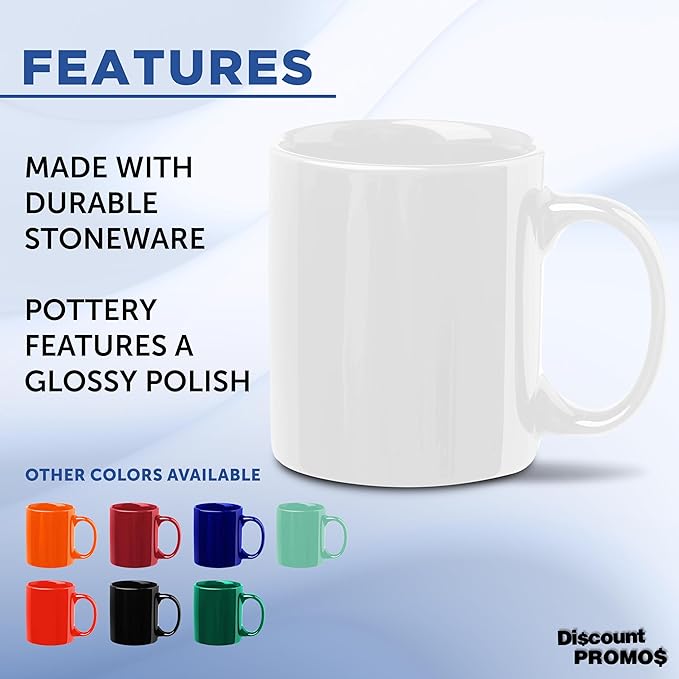 DISCOUNT PROMOS Ceramic Coffee Mugs 11 oz. Set of 10, Bulk Pack - Coffee cup set, Iced coffee cup, Gaming mug - White