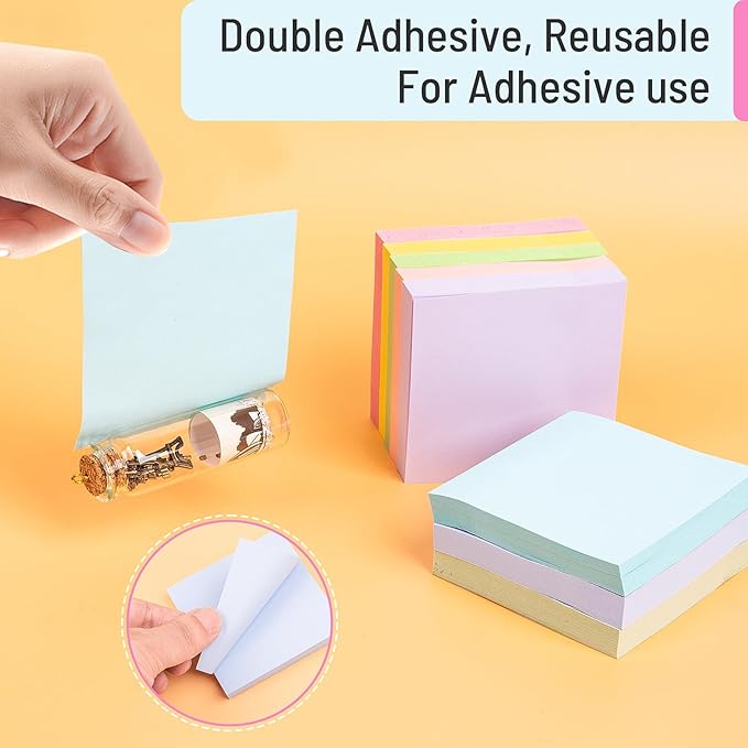 Sticky Notes 3x3 Inches, 8 Pads, 800 Sheets, 8 Color Sticky Note Pads, Premium Sticky Pads, Sticky Notes Bulk, Self-Stick Note Pads, 100 Sheets/pad
