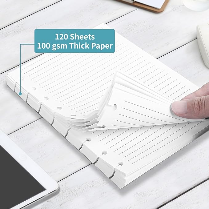 Discbound Refill Paper, Disc Paper Refill for Note-Taking System Discbound Planner Inserts with 240 Pages, 5 Sheets Dividers,White Paper Refill, Junior Size 5.6" x 8.3 "