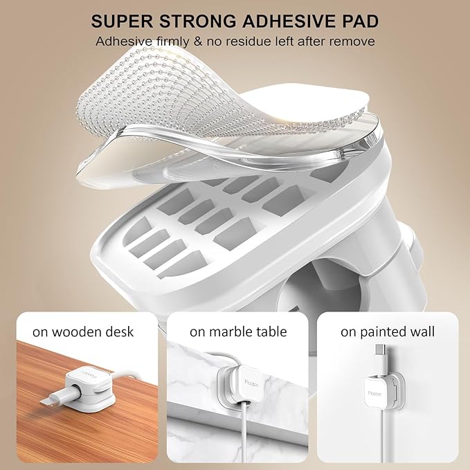8 Pack Magnetic Cable Clip Organizer Cord Holder, Picozon Adhesive Cable Management, Wire Phone USB Charger Cable Holder, Keeper Organizer for Office Home Desktop Table - White