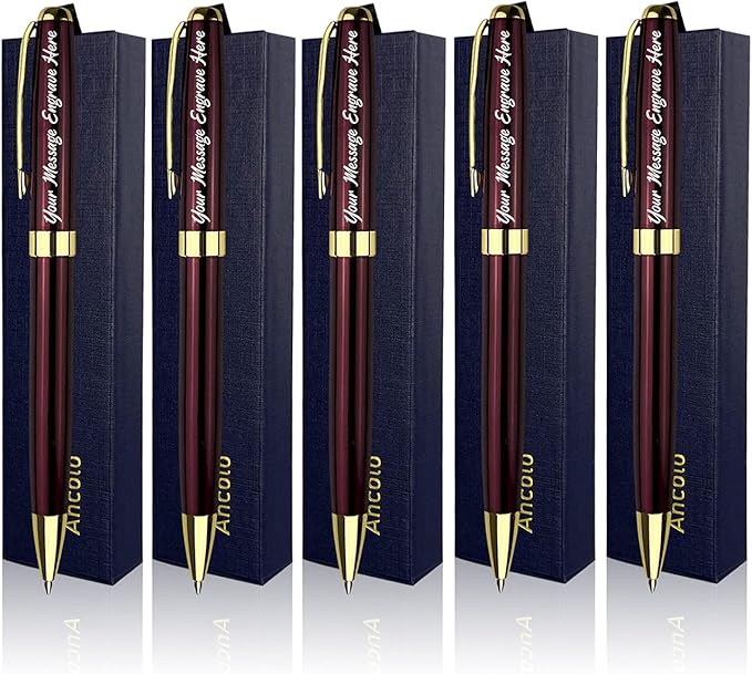 Ancolo Personalized Office Gift Pens Writing Set-Stainless Steel Fancy pens Custom with Your Name or Message, Perfect for Coworker/Friends/Manager/Lawyer/Professor 5PCS/Pack