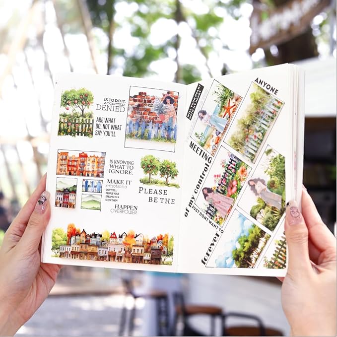 20 Sheets Nature Landscape Pre-Cut Journaling Stickers Book for Junk Journaling, Scrapbooking, Collage, Planner, Album, Transparent PET and Washi Stickers for Adults