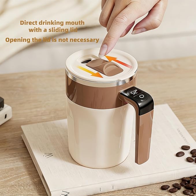 Self Stirring Coffee Mug,Heated Coffee Mug Rechargeable with Temperature Display,Fun Coffee Mug Warmer,Suitable for Beverages Such Coffee,Milk,Cocoa (Brown)