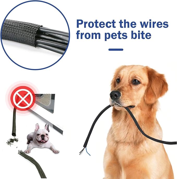 1/4" x 100ft Black Cable Sleeve Protector - Split Wire Loom Tubing for USB/Power/AV Cords, Pet-Proof Chew-Resistant Cover for Cats & Dogs, Flexible Cord Organizer (Black)