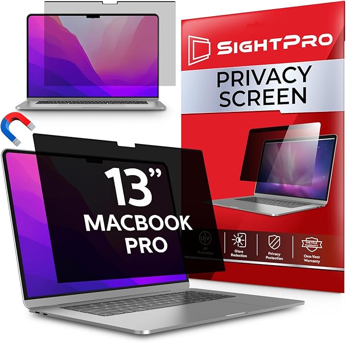 SightPro Magnetic Privacy Screen for MacBook Pro 13 Inch (2016, 2017, 2018, 2019, 2020, 2021, 2022, M1, M2) Removable Laptop Privacy Filter Shield and Protector