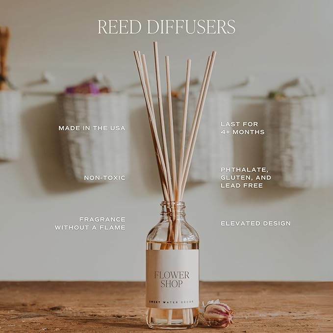 Sweet Water Decor Spa Reed Diffuser Set - Sea Salt, Wood, and Cream Scented Reed Diffuser for Home - Home Freshener Diffuser with Sticks - Long Lasting Fragrance, Made in The USA