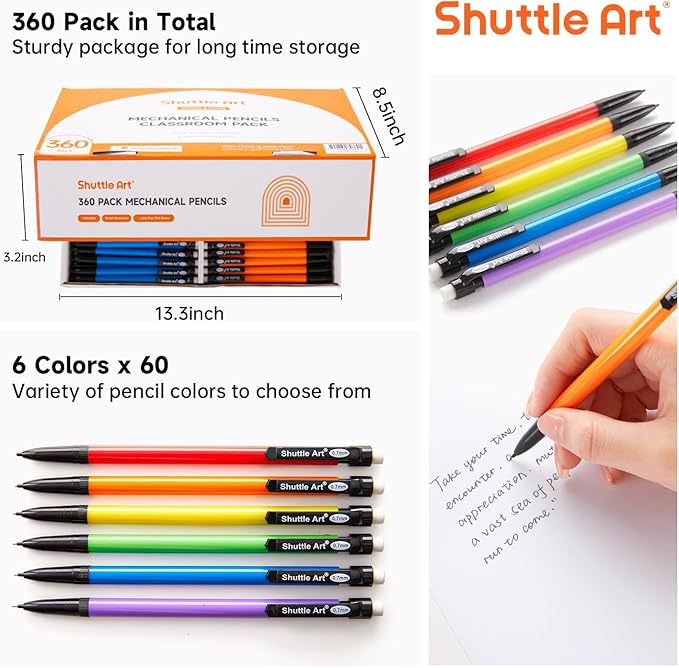 Shuttle Art Mechanical Pencils, 360 Pack Bulk Mechanical Pencils 0.7mm Medium Point, HB #2 Lead Pencils, Assorted Barrels, Office School Supplies