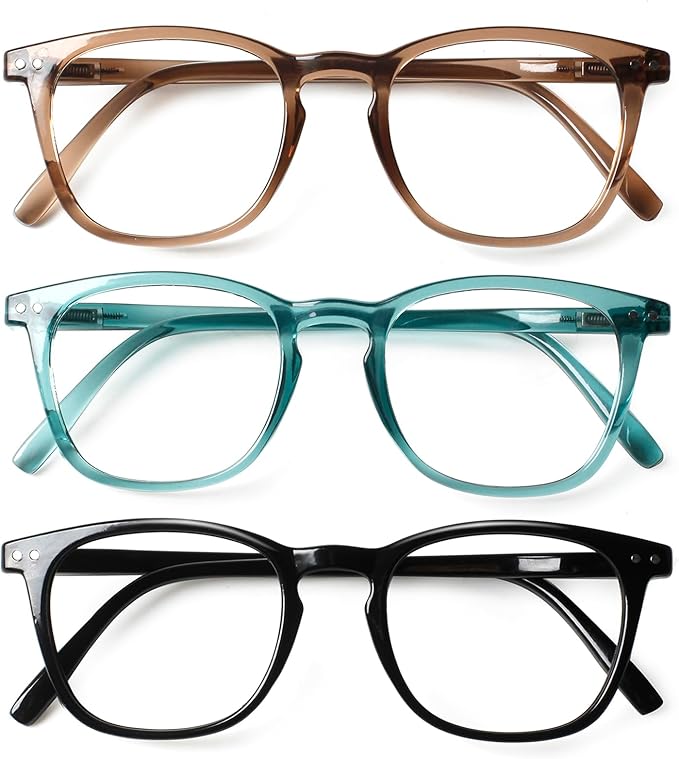 Henotin 3-Pack Blue Light Blocking Reading Glasses,Spring Hinge Computer Readers for Men Women,Anti UV Ray Filter Eyeglasses (Mixed Color-3, 0.75, Diopters)