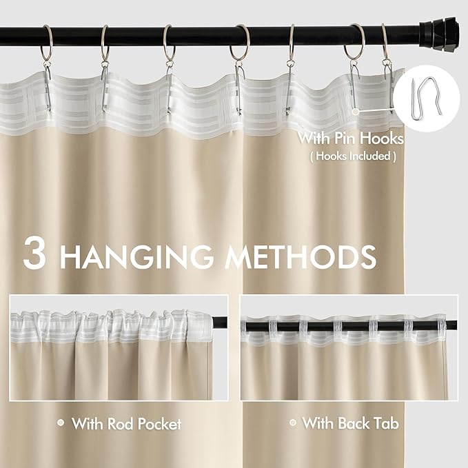 MIULEE Cream Beige Back Tab Light Blocking Curtains 84 Inch Length 2 Panels Set