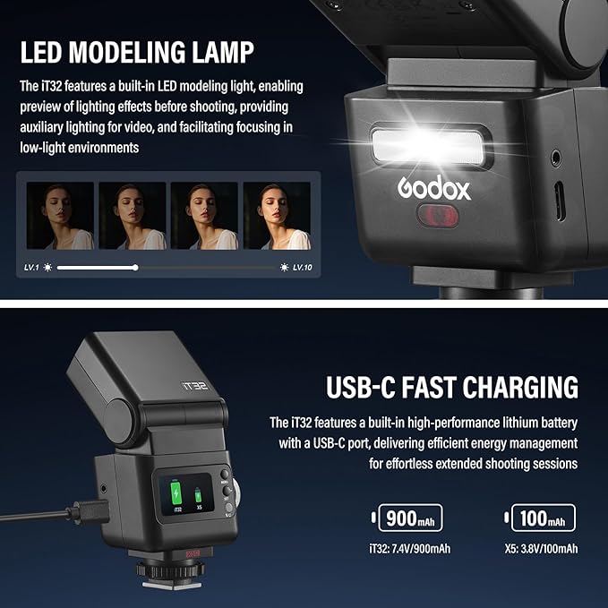 Godox IT32 TTL Camera Flash for Olympus with X5O Trigger & Diffuser kit,Magnetic Hotshoe & Trigger 2-in-1,2.4G Wireless,HSS 1/8000s,GN18,LED Modeling Lamp,Colorful Touch Screen,Rotatable Flash Head