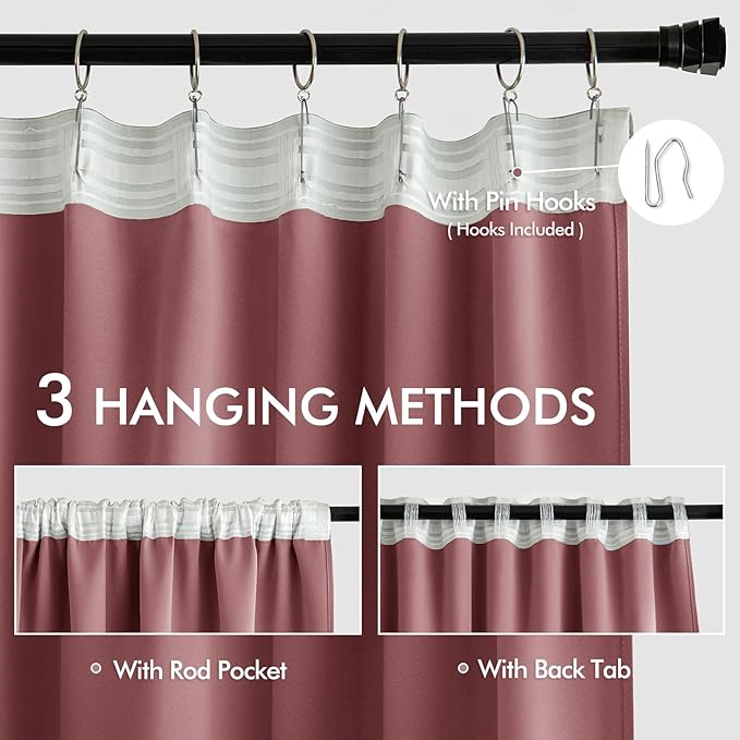 MIULEE Dusty Rose Back Tab Blackout Curtains 72 Inches Long 2 Panels Set