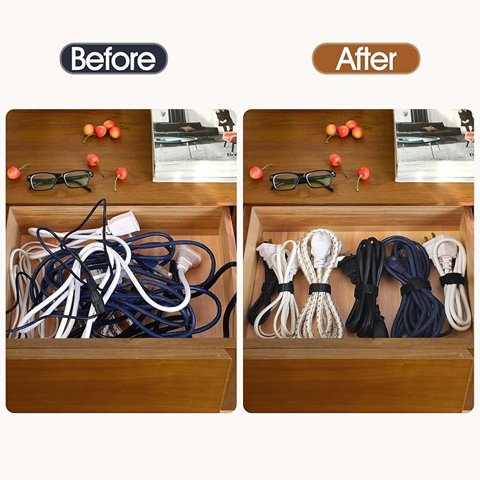 200PCS Reusable Cable Ties Wire Ties Cord Organizer Cable Organizer Adjustable Cable Management Black 4+6+8+10 inch