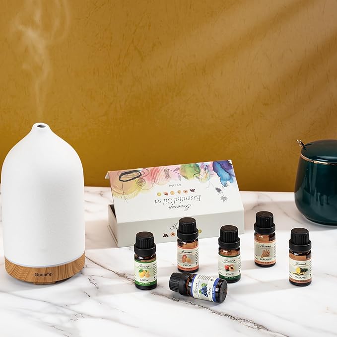 Essential Oils Set-Top 6 Organic Blends for Diffusers, Candle Making, Aromatherapy, Humidifiers, Gifts - Grape,Lemon,Mango,Bergamot,Plneapple,Peach(6X10ML)