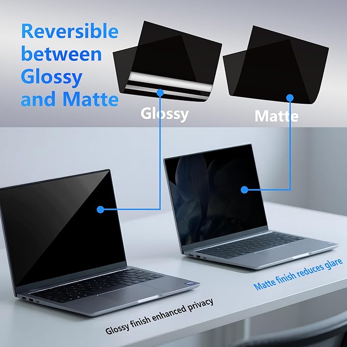 Halloive 4-Way Laptop Privacy Screen Shield 16 Inch 16:10 Aspect, Removable 360° Privacy Filter Screen Protector for 16 Inch Laptop Computer, Anti Glare Blue Light Slide Mount Tabs Cover