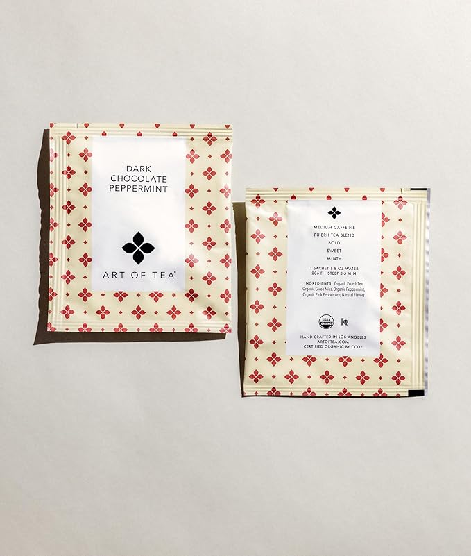 Art of Tea | Dark Chocolate Peppermint Dessert Tea | Organic Black Tea | 50 Eco Friendly Pyramid Tea Bag Sachets