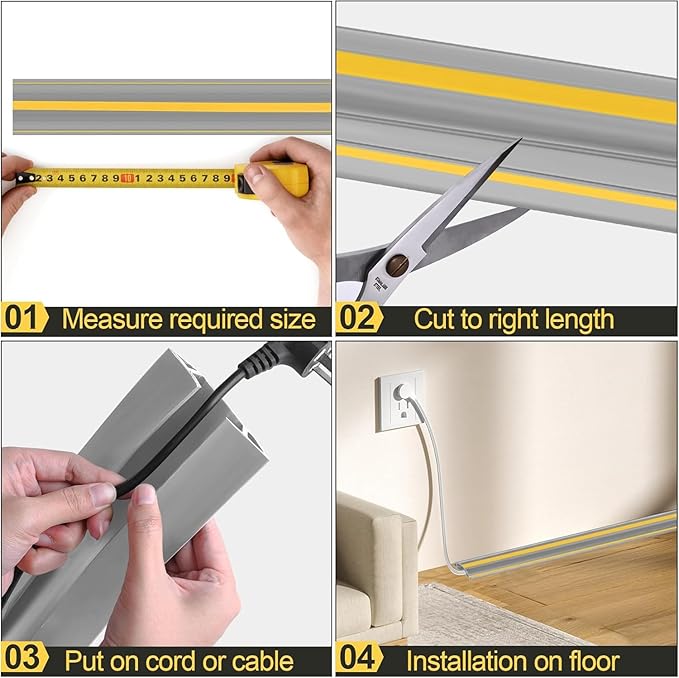 MYFAMIREA 4FT Floor Cord Cover Heavy Duty Cord Cover for Wire on Floor, Outdoor Cable Covers Protector with 3 Channels, Extension PVC Wire Covers Hider Management for Home Office Outdoor, Grey