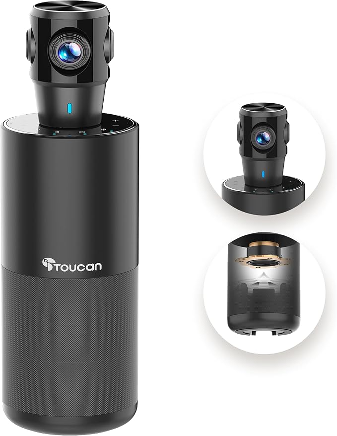 TOUCAN 360-Degree Video Conference Camera, 1080p HD Webcam with 4 Noise Reduction Mics, Speaker, AI Tracking, Works with Zoom, Google Voice, Microsoft Teams and More, for PC/Mac/Tablet