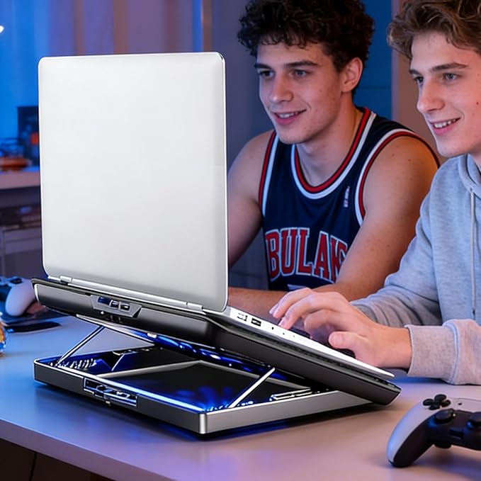 Adjustable Laptop Cooling Pad - Quiet Aluminum Alloy Fan Riser Base, High Airflow Computer Cooler, Ergonomic Design, Ideal for Laptops, Keyboard, Phone, Tablet, Books, Home, Workplace, Dormitory Use