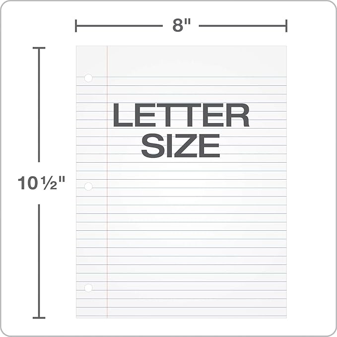 Oxford Filler Paper, 8 x 10-1/2 Inch Wide Ruled Paper, 3 Hole Punch, Loose Leaf Notebook Paper for 3 Ring Binders, 500 sheets (62330), white