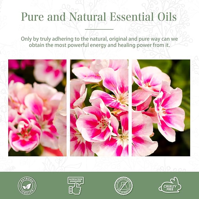 Geranium Essential Oil 1.01fl.oz/30ml, PHATOIL Premium Geranium Oils Long Lasting Scents for Aromatherapy, Diffuser, DIY Soap and Candle Making
