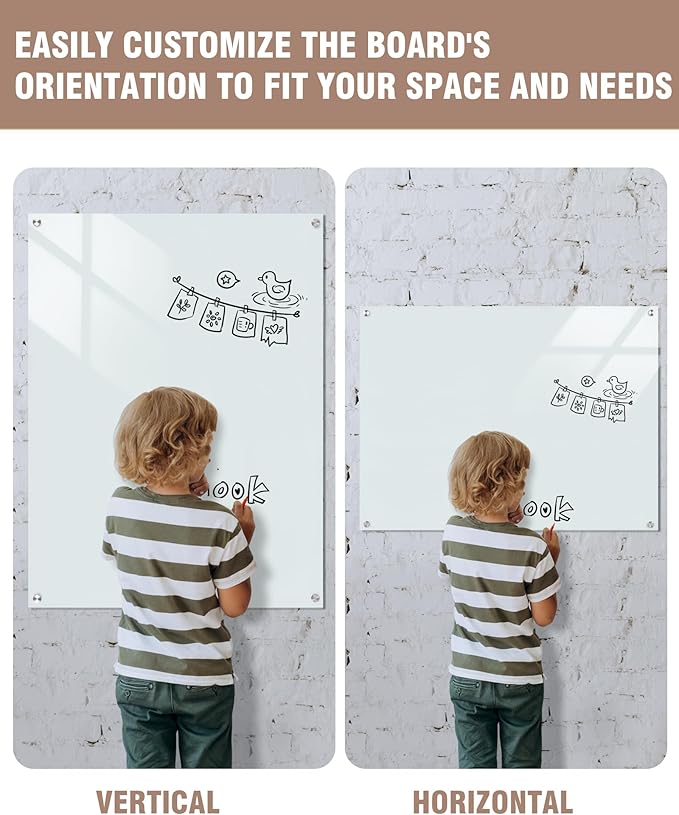 Mifuro Magnetic Glass Whiteboard，48"x36" Wall Mounted Frameless Dry Erase Board for Office, Home & School White