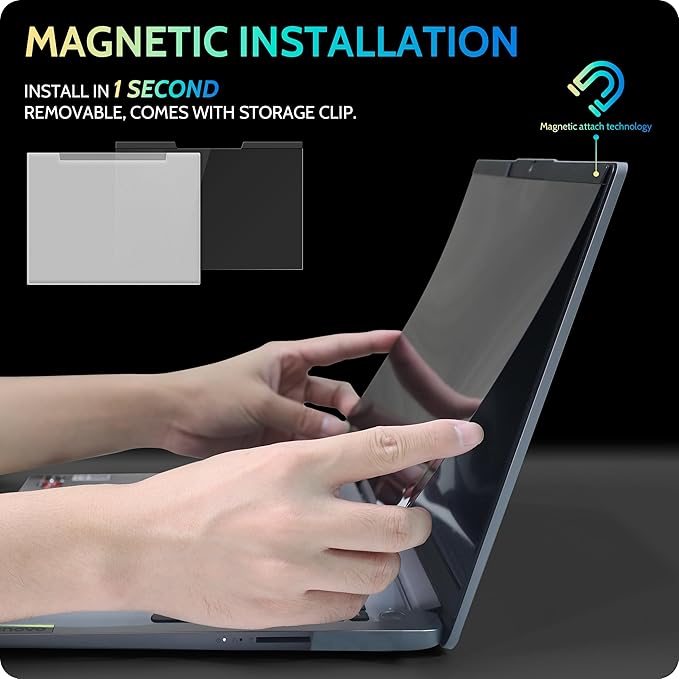 Peslv Magnetic Laptop Privacy Screen 13.3 Inch for 16:9 Computer Monitor, 13" Removable Anti Glare Protector Blue Light Filter Shield Compatible with Lenovo Hp Dell Acer Asus Thinkpad Envy Xps