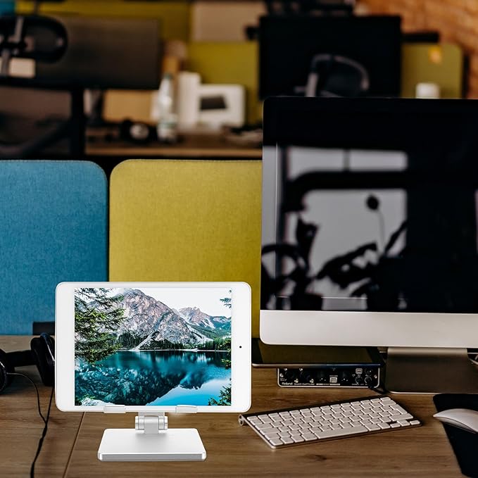 MERRYHAPY Foldable Aluminum Alloy Tablet Stand Desktop Holder Adjustable Multi-Angle Solid Tablet Desk Mount Compatible with Ipad and for Home and Office Use
