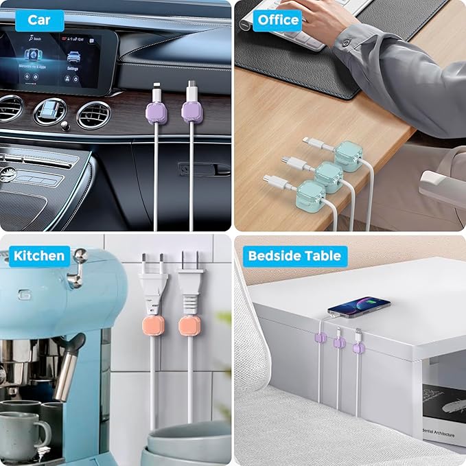 AhaStyle Magnetic Cable Organizer [1s Lock] 6 Pack Cord Holders Cable Clips Strong Adhesive Hide Cable Cord Keeper Adhesive Wire Organizer Keeper for Nightstand Kitchen Car Office