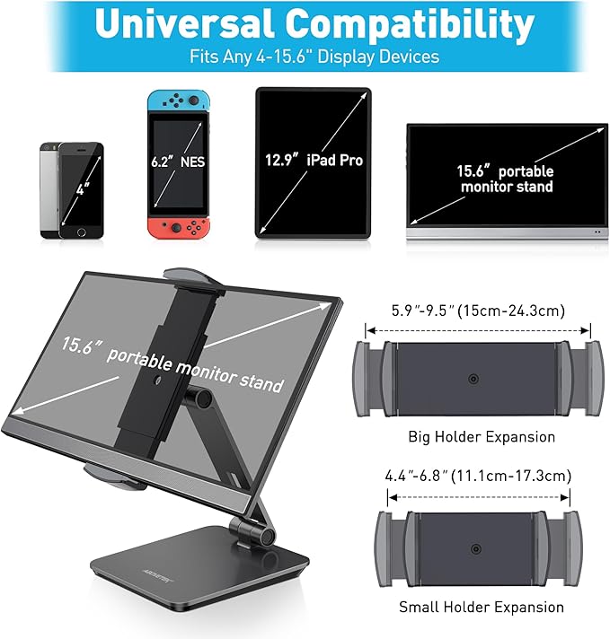 AboveTEK Business Kiosk Aluminum Tablet iPad Stand, 360° Swivel Tablet & Phone Holders for Any 4"-15.6" Display Tablets/Cell Phones/Portable Monitor, Sturdy for Store POS Office (Grey)