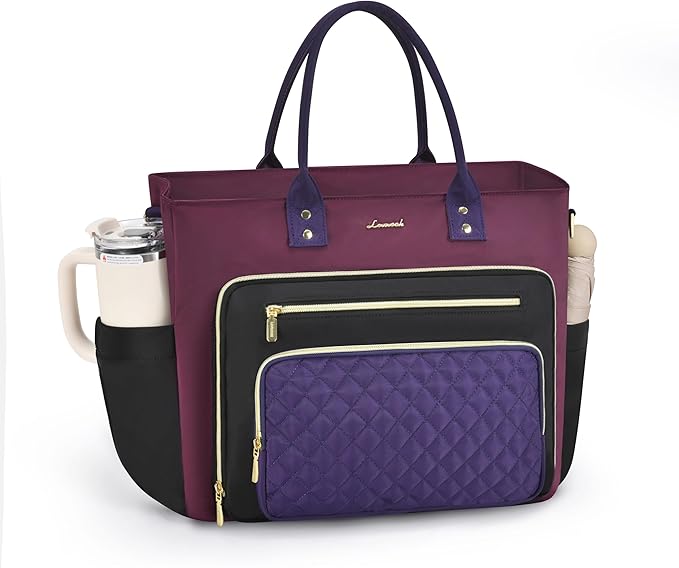 LOVEVOOK Teacher Tote Bag for Women Work, Nurse Bags With Large Cup Holder Laptop Bag With Laptop Compartment, Professional Computer Briefcase Business Purses, Diaper Bag Mother Gift, 15.6 Inch
