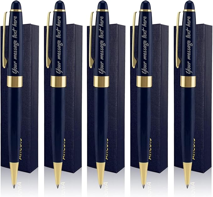 Ancolo Personalized Fancy Pens Quality Advertising Buesiness Gift Office Writing Set- Engraved with Your Message Name Company Team Name, Phone Number Perfect for Business Men 5 Pens/BOX