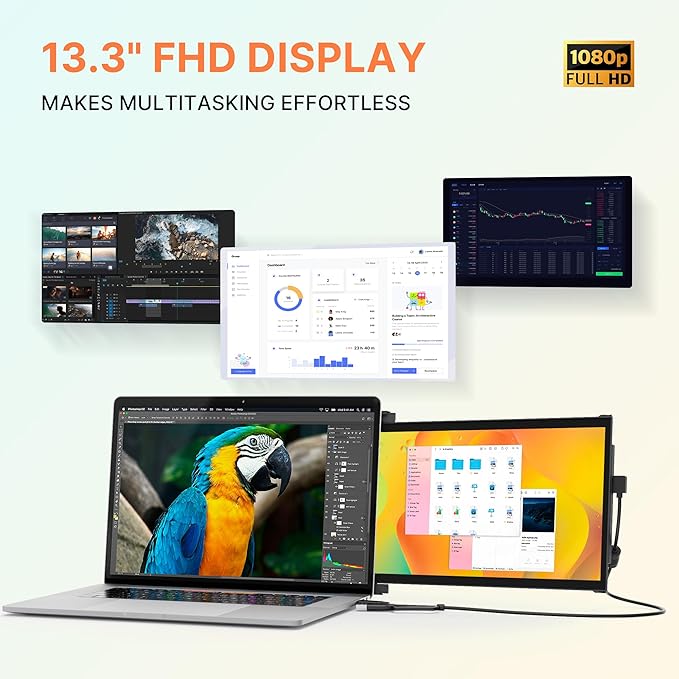 Mobile Pixels Duex Plus DS Portable Laptop Monitor, 13.3'' Laptop Screen Extender, Type-C/HDMI Plug and Play, Portable Monitor for 13'' to 14.5'' Laptop