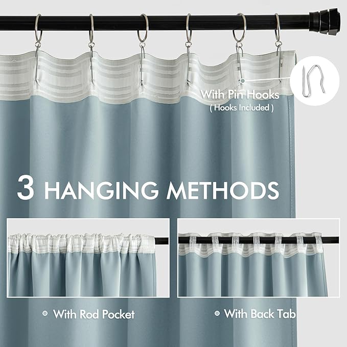 MIULEE Slate Blue Back Tab Blackout Curtains 63 Inch Length 2 Panels Set