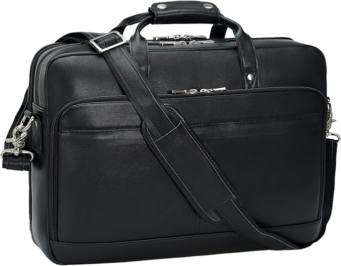 Masa Kawa Leather Briefcase for Men 17/15.6" Laptop Crossbody Shoulder Messenger Bag Business Travel Work Attache Case