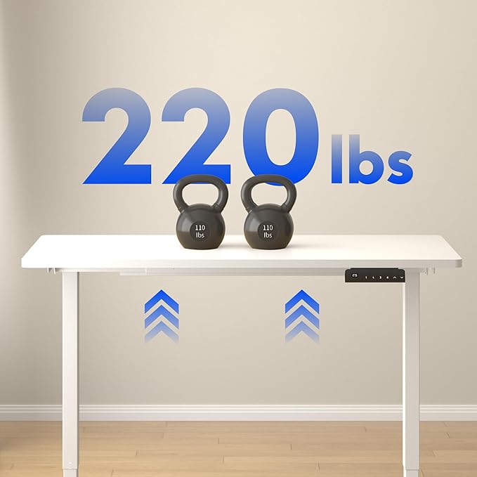 FLEXISPOT E3 Dual Motor 60 x 24 Electric Standing Desk Sit Stand Up Desk, Holds 220 lbs, Adjustable Height w/Memory Presets, One-Piece White Desktop & White Frame, Ships in 2 Boxes