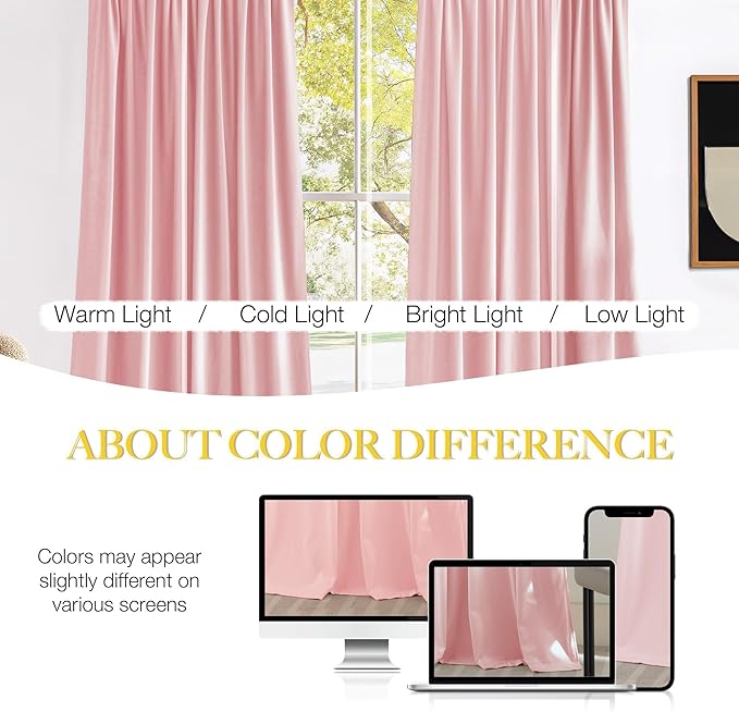 NICETOWN Baby Pink Velvet Curtains 84 inch Long 2 Panels