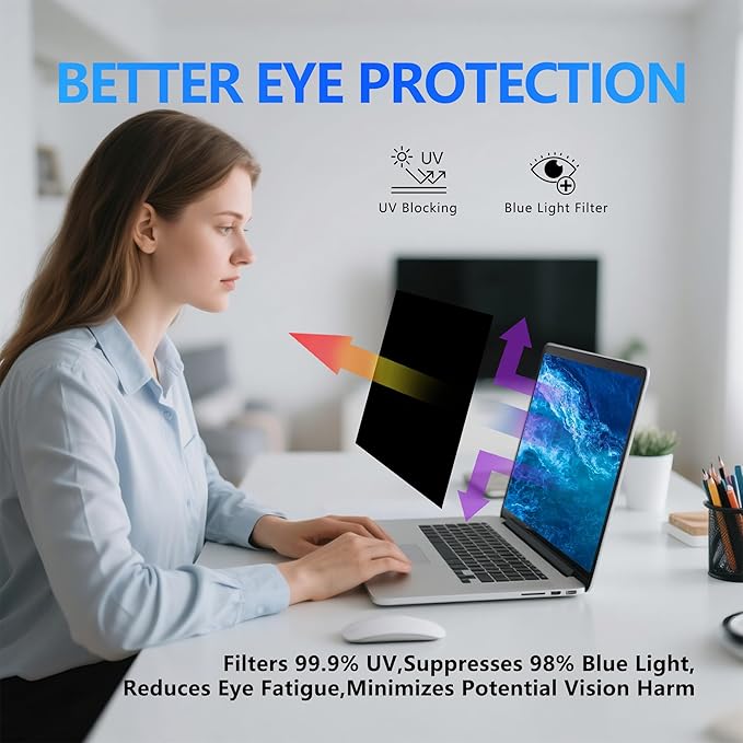 4-Way Laptop Privacy Screen Shield 14 Inch 16:10 Aspect, Removable 360° Privacy Filter Screen Protector for 14 Inch Laptop Computer, Anti Glare Blue Light Slide Mount Tabs Cover