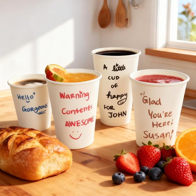 12 oz Coffee Cups Disposable White Paper Cups, 100 Pack BPA Free Leak Proof Hot Cups, 300GSM Thickened Disposable Cups,Unbleached Hot Cold Drink Cups for Everyday Home Office Coffee Bar Party Supplies