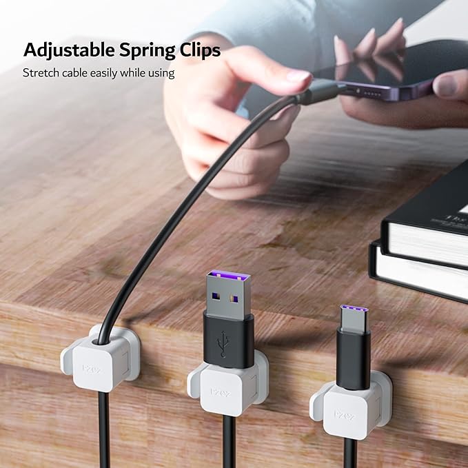 PZOZ 6 Pack Cord Organizer, Adhesive Charger Cable Clips, Wire Holder Keeper Organizer, Charging USB Cable Management for Home Office Desk Phone Car Wall Desktop Nightstand (White)