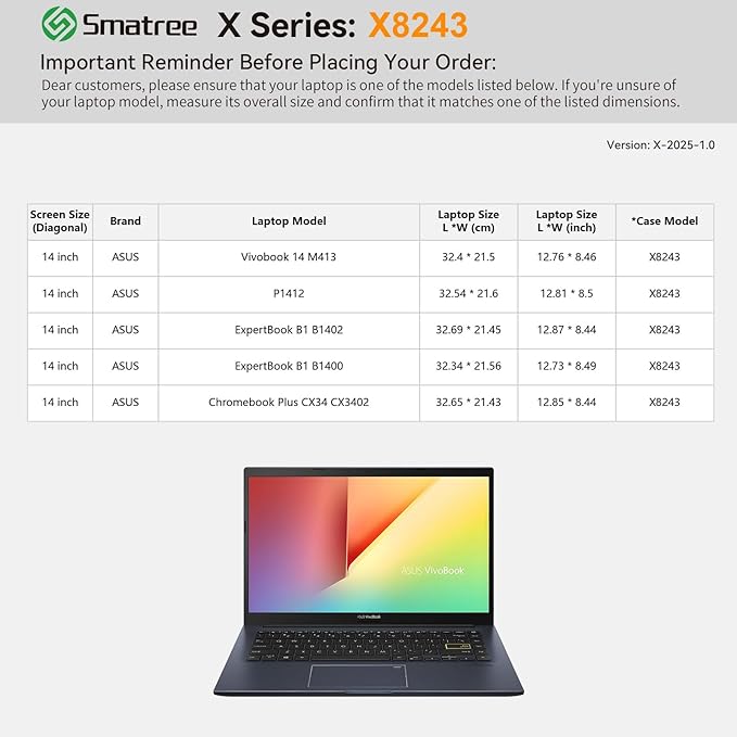 Smatree Hard EVA Protective Sleeve Compatible for 14 inch ASUS P1412, for 14 inch Vivobook 14 M413, for 14inch ExpertBook B1 B1402/B1400, for 14inch Chromebook Plus CX34 CX3402 Case, White (X8243W)