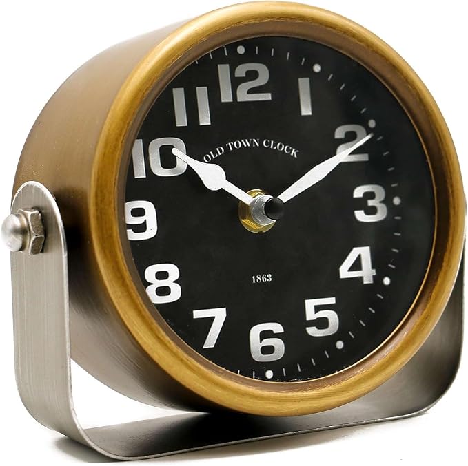 YOUKI Vintage Steampunk Desk Shelf Clocks,Mantle Clock,Decorative Battery Operated Table Top Clock,Quiet Non-Ticking,Small Clocks for Living Room,Bedroom,Office