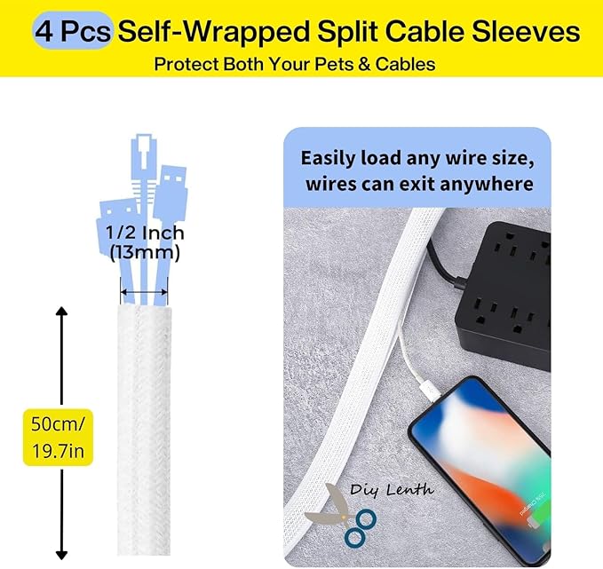 [313Pcs] Cable Management Kit, 67 Adhesive Cable Clips, Topavatop Desk Cord Organizer, 22 Reusable Cable Strap, 4 Cable Sleeve Split, 200 Nylon Cable Zip Ties with 20 Mounts for TV Office Home, White