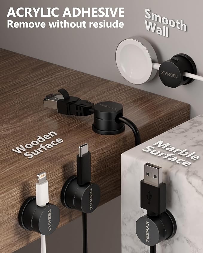 Magnetic Cable Clips 360° Rotation Cord Holder, 12 Pack Cord Organizer 1s Lock Cable Smooth Adjustable Desk Organizers and Accessories, Adhesive Cord Clips for Nightstand,Phone,Wall,Car,Home Office