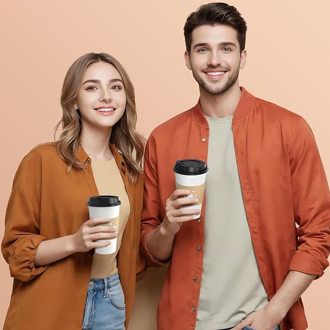 Coolcap Coffee Cups with Lids and Sleeves, 16 oz 50 pack To Go Cups with Lids, Paper Hot Coffee Cups for Hot & Cold Beverage (White, 16 oz)